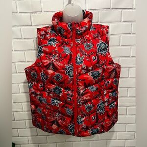 LANDS END women Floral Puffer Vest/size LP